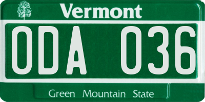 VT license plate ODA036