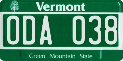 VT license plate ODA038
