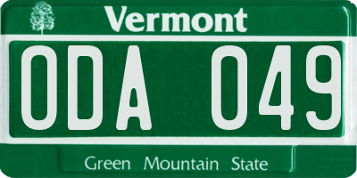 VT license plate ODA049