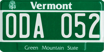 VT license plate ODA052