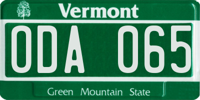 VT license plate ODA065