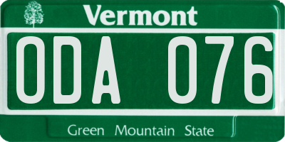 VT license plate ODA076