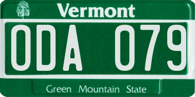 VT license plate ODA079