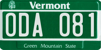 VT license plate ODA081