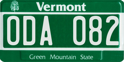 VT license plate ODA082