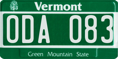 VT license plate ODA083