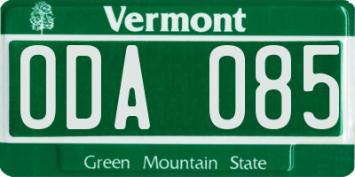VT license plate ODA085