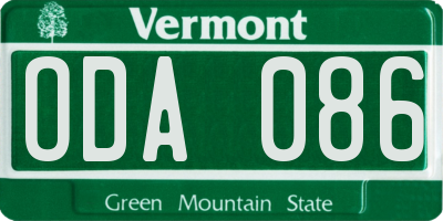 VT license plate ODA086