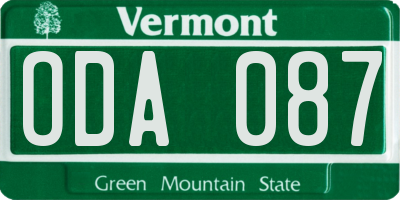 VT license plate ODA087