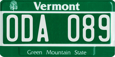 VT license plate ODA089