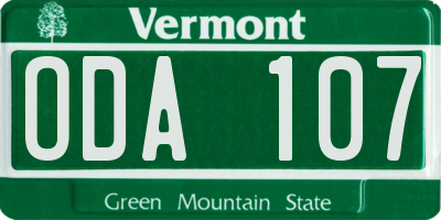 VT license plate ODA107