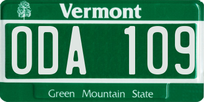 VT license plate ODA109
