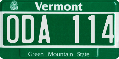 VT license plate ODA114