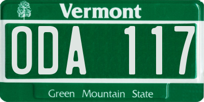 VT license plate ODA117