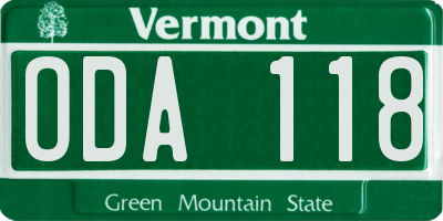 VT license plate ODA118