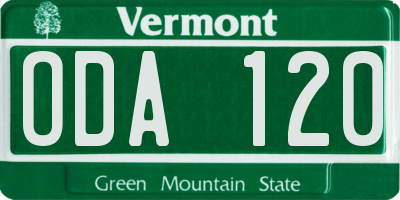 VT license plate ODA120