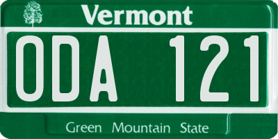 VT license plate ODA121