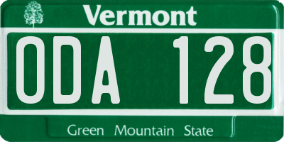 VT license plate ODA128