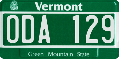 VT license plate ODA129