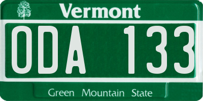 VT license plate ODA133
