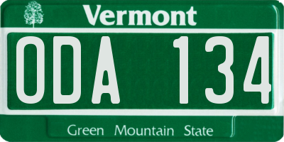 VT license plate ODA134