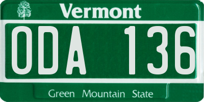 VT license plate ODA136