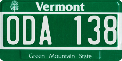 VT license plate ODA138