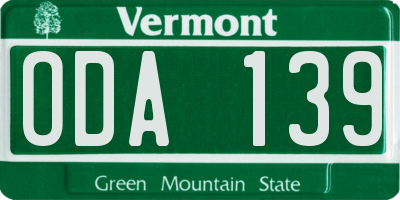 VT license plate ODA139
