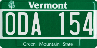 VT license plate ODA154