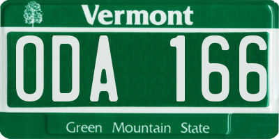 VT license plate ODA166