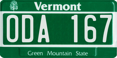 VT license plate ODA167
