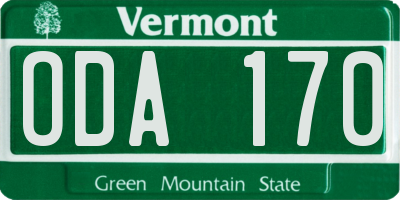 VT license plate ODA170