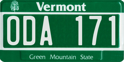 VT license plate ODA171