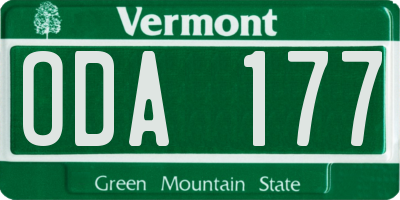 VT license plate ODA177