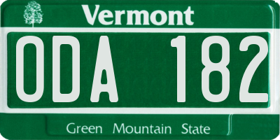 VT license plate ODA182