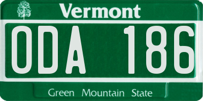 VT license plate ODA186