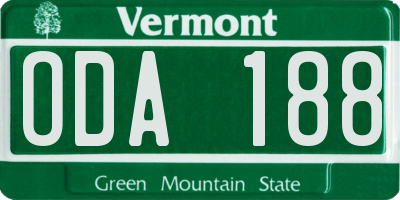 VT license plate ODA188