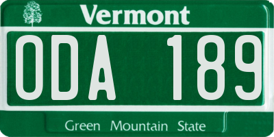 VT license plate ODA189