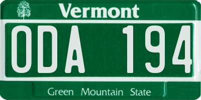 VT license plate ODA194