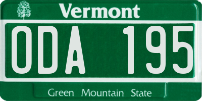 VT license plate ODA195