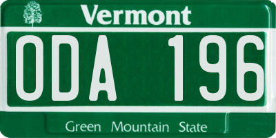 VT license plate ODA196