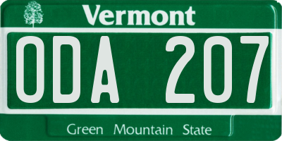 VT license plate ODA207