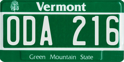 VT license plate ODA216