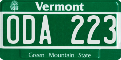 VT license plate ODA223