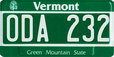VT license plate ODA232