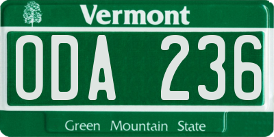 VT license plate ODA236