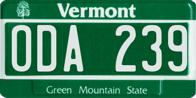 VT license plate ODA239