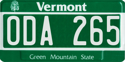 VT license plate ODA265