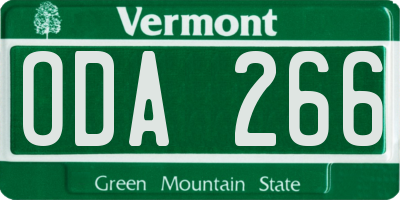 VT license plate ODA266