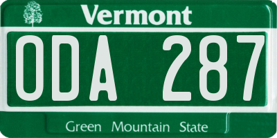 VT license plate ODA287